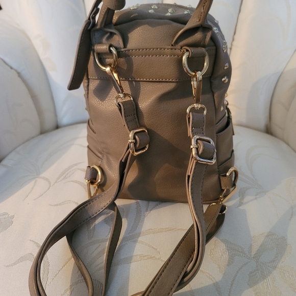 BEBE Backpack 2-in-1 Crossbody with God Studs and Rhinestones with Top Handle - Picture 3 of 4